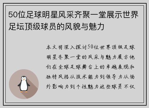 50位足球明星风采齐聚一堂展示世界足坛顶级球员的风貌与魅力